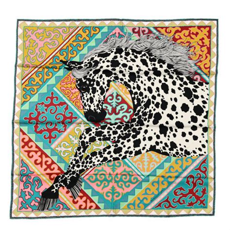 HERMES Silk Appaloosa Des Steppes Scarf 90 Creme Black